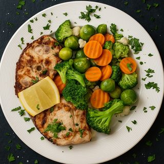 Emperador grillado con verduras