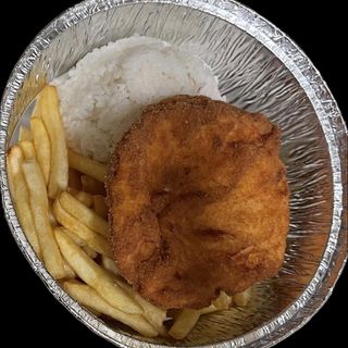 013.Filete de merluza empanado (1ud)con arroz y patatas