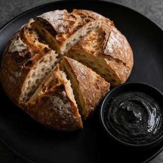 Hogaza de pan payés con alioli negro