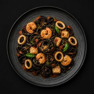 Pasta Con Mariscos y Salsa Pesto