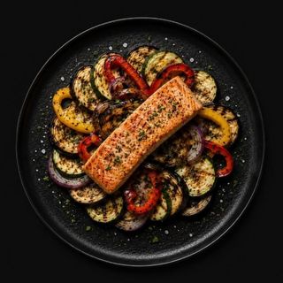 Salmón Con Verduras y Salsa Pesto