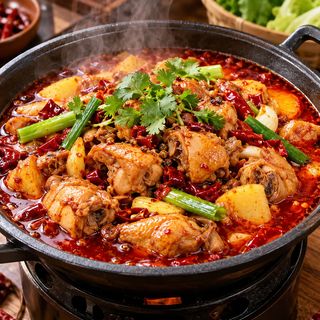 火锅鸡 Pollo a la olla caliente