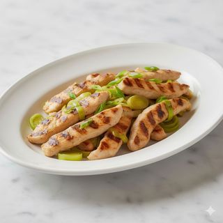 Ternera a la plancha con puerros