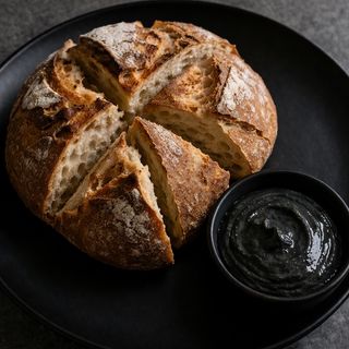 Hogaza de pan payés con alioli negro