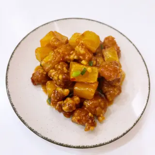 Pollo agridulce con patatas