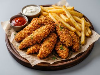 FINGERS DE POLLO CON PATATAS Y SALSA HONEY MUSTARD