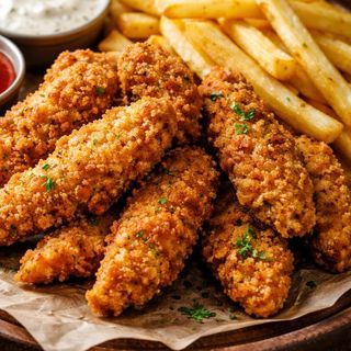 Fingers de pollo c/patatas y salsa