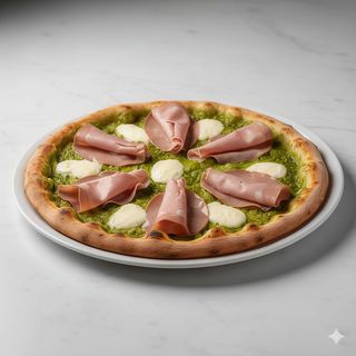 Pizza pistacchio y mortadella
