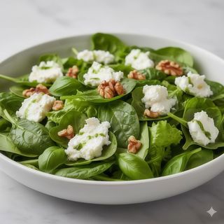 Ensalada de queso de cabra con nueces y aceite de albahaca