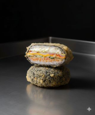 Hamburgesa De Sushi Con Camarones Y Salmón