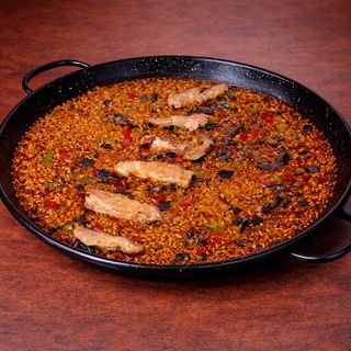 Arroz de secreto ibérico y setas (para 2 personas)