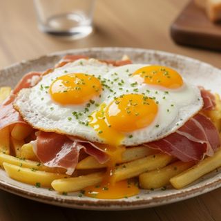 Huevos Rotos Con Patatas Y Jamón