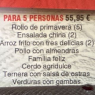 Menú especial para 5 personas