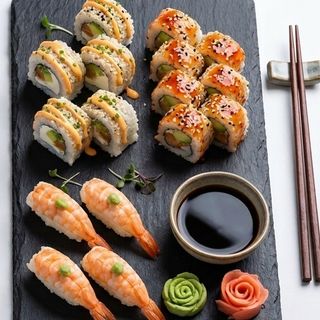 Box Saoko (8 Salmon aguacate queso roll + 8 Fuji Rol + 4 Nigiris Ebi)