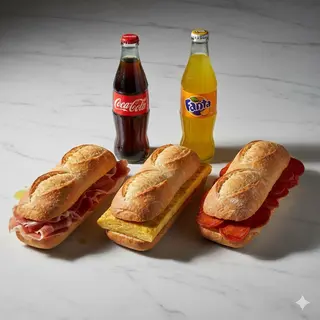 Dos Bocadillos Con dos Refrescos