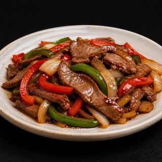 91. TERNERA CON PIMIENTO Y CEBOLLA SALTEADAS