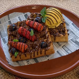 Waffle con helado