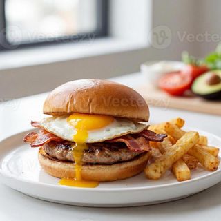 Hamburguesa con queso, bacon y huevo