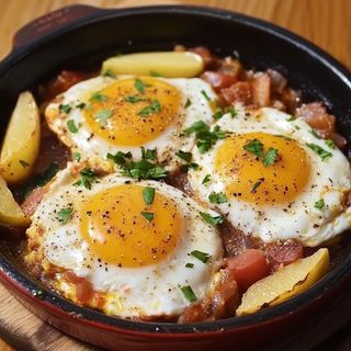 Tapa huevo frito, patata y jamón