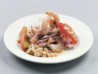 Ceviche Pescado y Langostino.