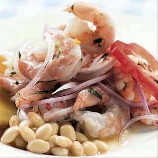 Ceviche Pescado y Langostino.