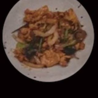 (119)pollo con salsa curri verde