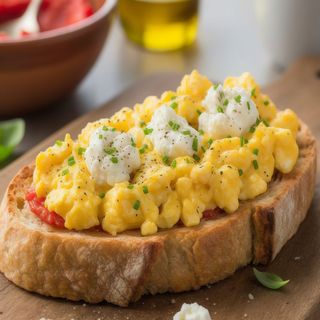 Tostada de queso blanco con huevos revueltos