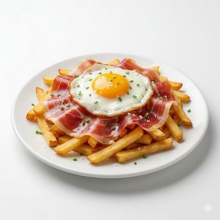 Huevos rotos con jamón (ración)