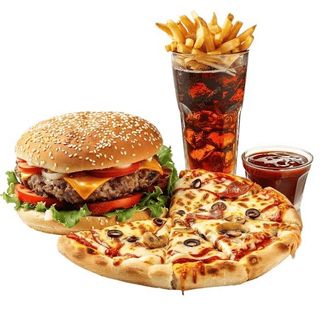 1 PIZZA+2HAMBURGUESAS+PATATAS FRITAS+COCA COLA1.5L