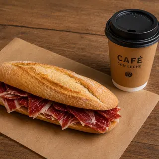 2 mini de jamón ibérico + 2 café con leche
