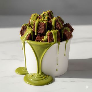 Tarrina de brownies con pistacho (porción)