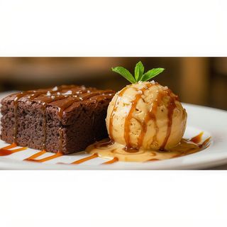 Brownie De Chocolate Con Helado De Caramelo Salado