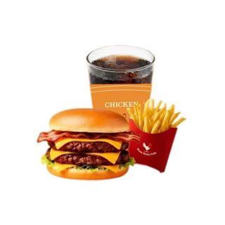 Menú hamburguesa doble de ternera + refresco + patatas fritas