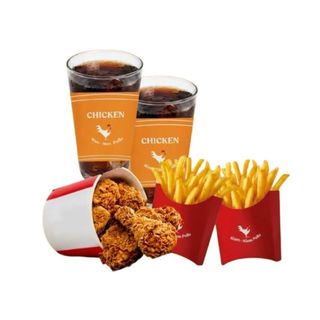 Cubo grande de pollo entero 10 piezas + 2 refrescos +2 patatas fritas