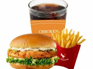 Hamburguesa de pollo picante +refresco+ patatas fritas