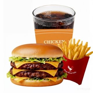 Menú hamburguesa doble de ternera + refresco + patatas fritas