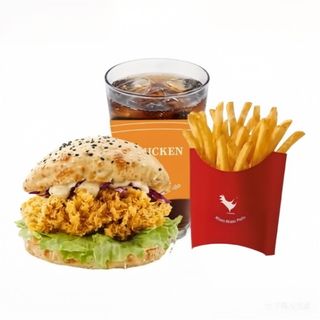 Hamburguesa de pollo con pimiento asiático + refresco + patatas fritas