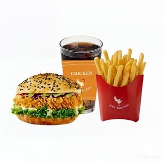 Hamburguesa de pollo picante +refresco + patatas fritas