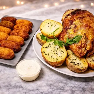 Lote de pollo a last (Pollo asado) con croquetas (12 uds.)