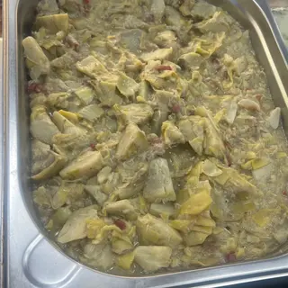 Alcachofas rehogadas con jamón