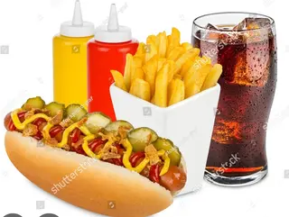 Hot dog + patatas + bebida