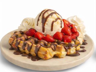 Gofre con helado y fruta