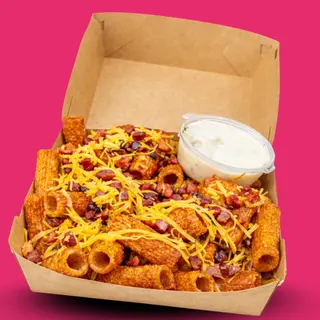 Rigatoni fríes bacon and cheese