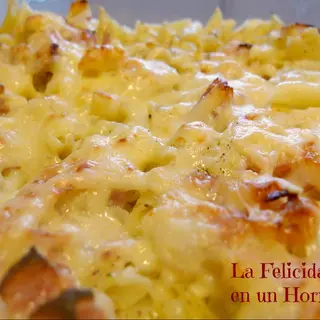 Pasta carbonara gratinada