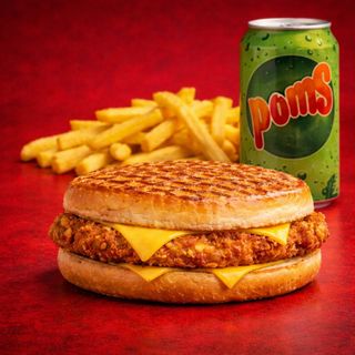 Burger Pollo Tasty Con Patatas Y Bebida