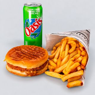 Burger Pollo Tasty Con Patatas Y Bebida
