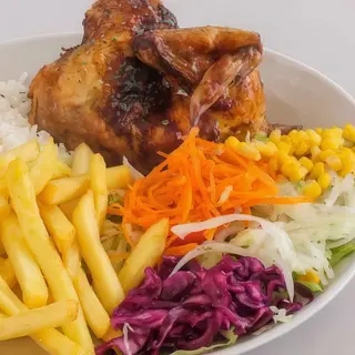 1/2 pollo alast con patata frita , ensalada
