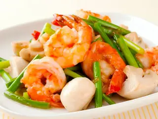 Gambas con salsa de ostras