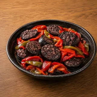 Morcilla de Burgos a la plancha con pimientos