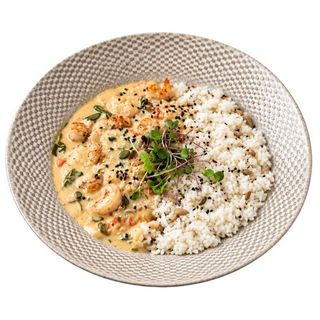 Gambas al curry verde con arroz jazmín